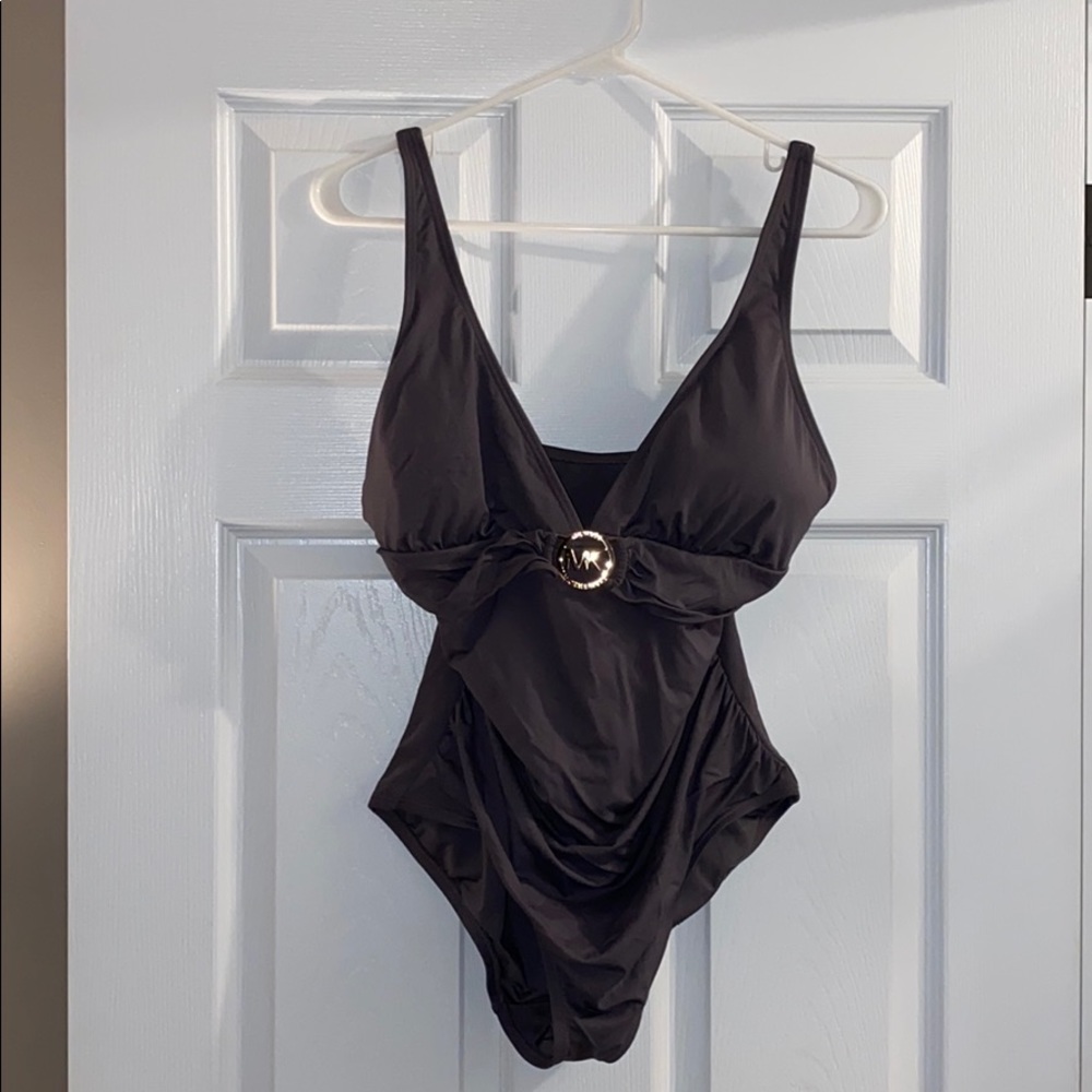 Plunging neckline one piece bathing suit